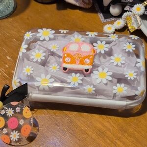 Clear Floral Pencil Case with Pink Bus Patch